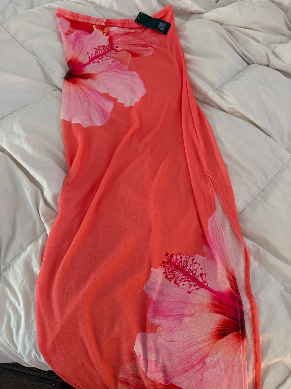 wild fable Coral Strapless Dress with Pink Floral Print
